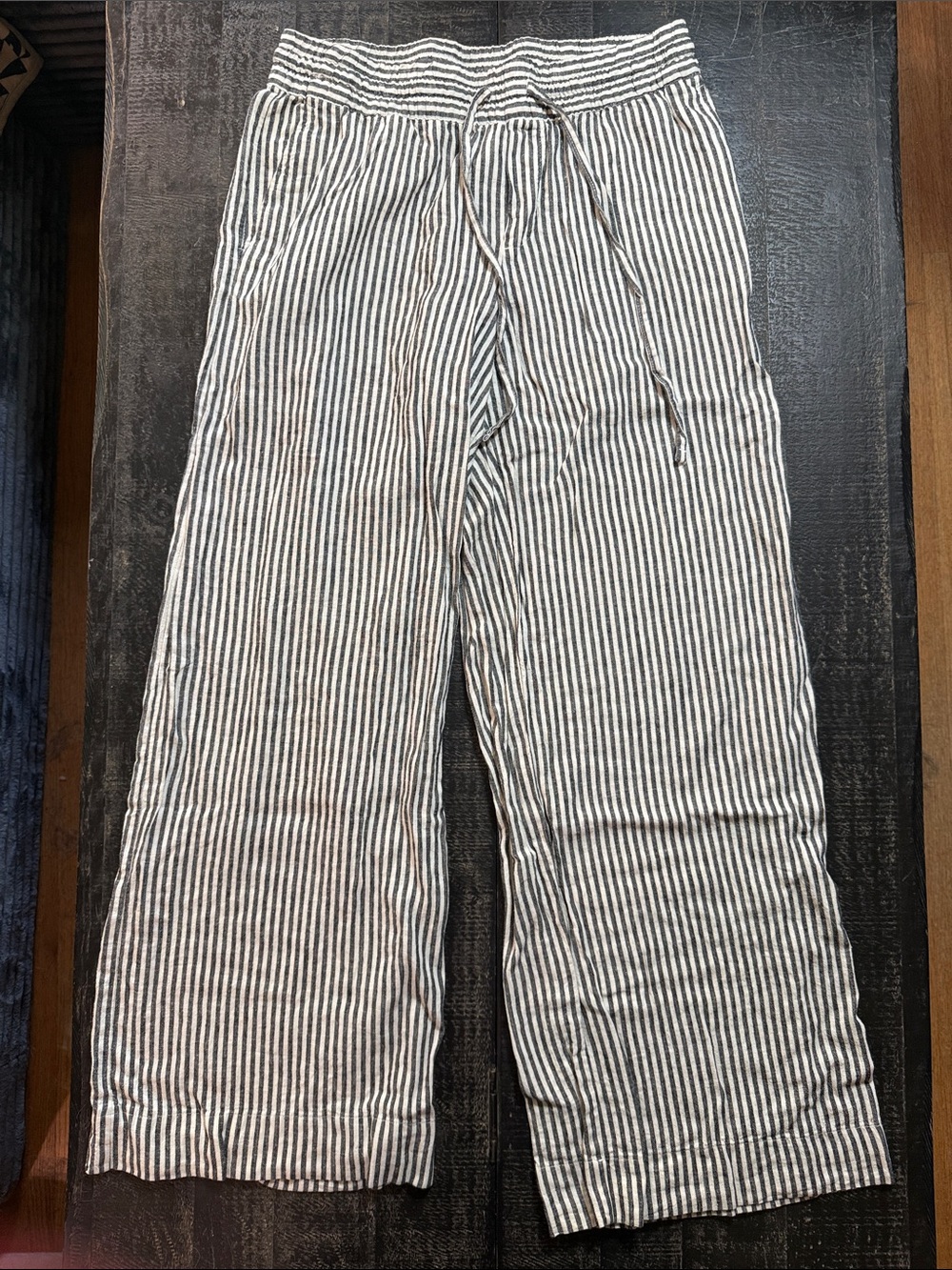 a new day Black and White Linen Striped Casual Pants